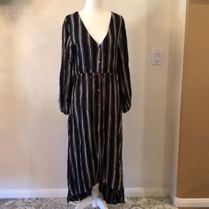 Black and white striped long sleeve midi dress